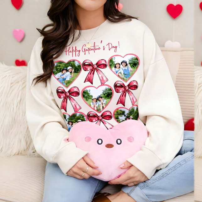 Galentine Heart Photo Bow Collage Cozy Friend Sweatshirt (Galentine Heart Photo Bow Collage Cozy Friend Sweatshirt)