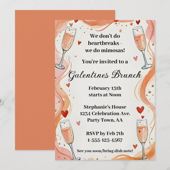 Galentine Mimosa Drink Brunch Party Invite  (Front/Back)