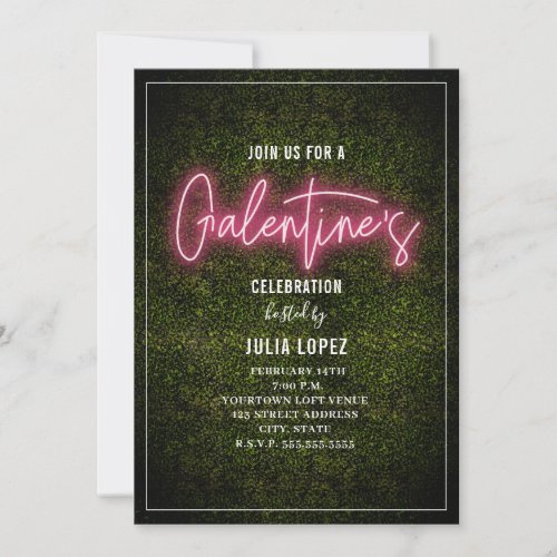 Galentine Neon Script Boxwood Valentine Party Invitation