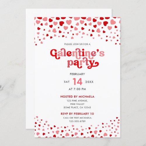 Galentine Red  Pink Hearts Valentines Day Party Invitation
