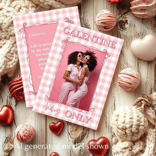 Galentine’s Day Bestie Pink Gingham Photo Holiday Card