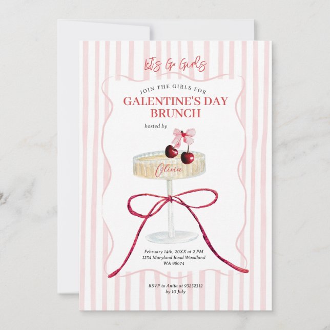 Galentine’s Day Brunch Cherry Champagne Invitation (Front)