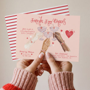 Galentine’s Day Party Friends & Bubbly Watercolor Invitation