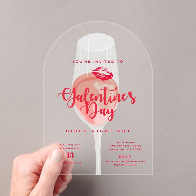 Galentine’s Day Party Watercolor Pink Rosé  Acrylic Invitations (Insitu (Handheld))