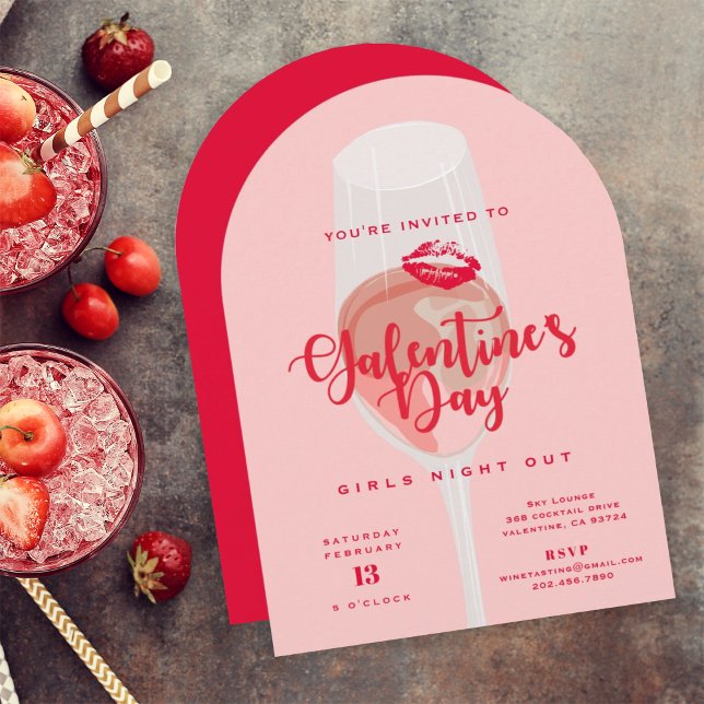 Galentine’s Day Party Watercolor Pink Rosé  Invitation (Creator Uploaded)