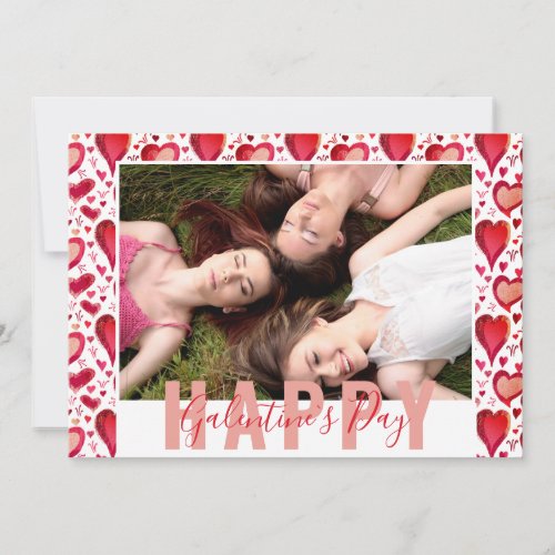 Galentines Day Red Hearts Drawing Friend Photo Holiday Card