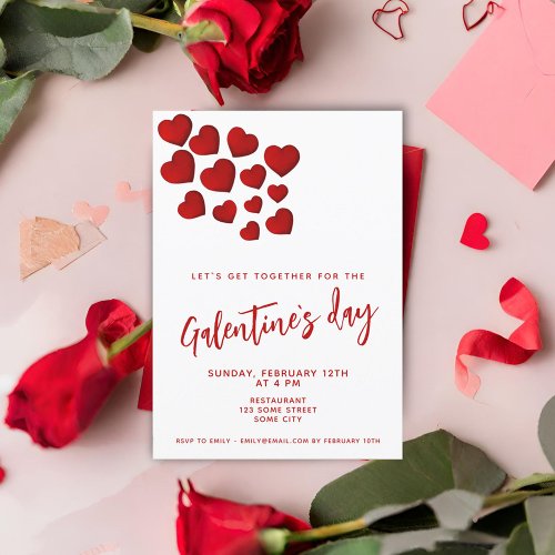 Galentines Day Red Hearts Friends Party Invitation