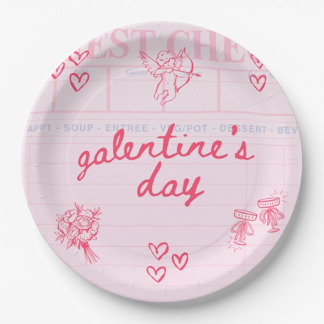 Galentine’s Day Valentine Girly Invitation Paper Plates (Front)