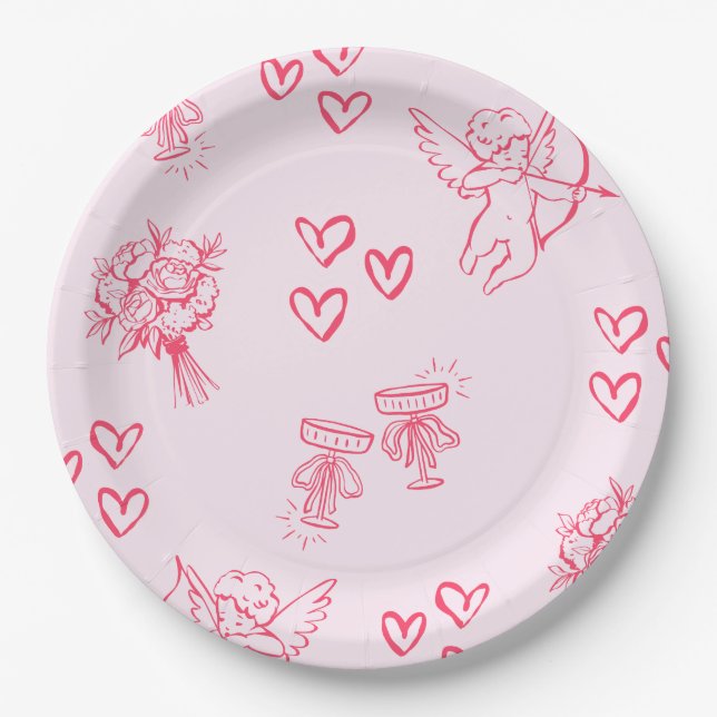 Galentine’s Day Valentine Girly Invitation Paper Plates (Front)