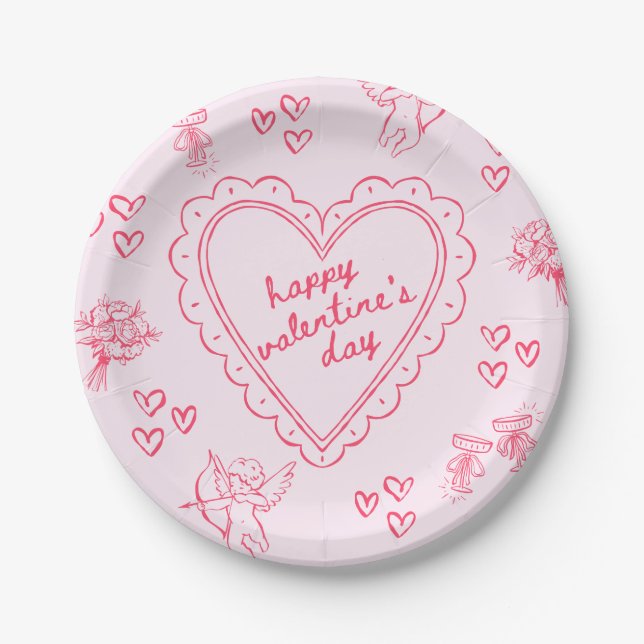 Galentine’s Day Valentine Girly Pink Paper Plates (Front)