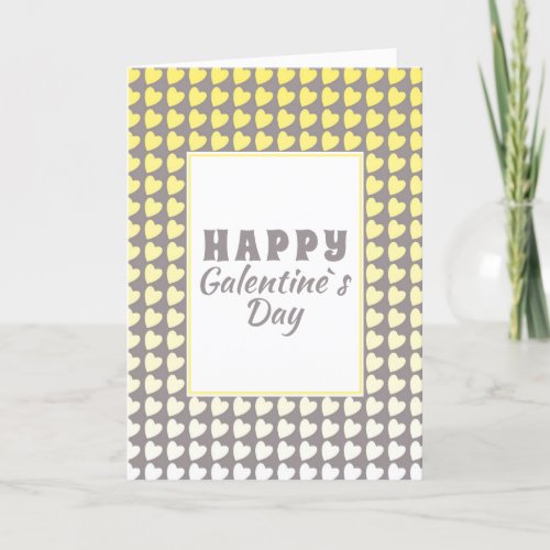 Galentines Day Yellow Gray Gradient Heart Pattern Holiday Card