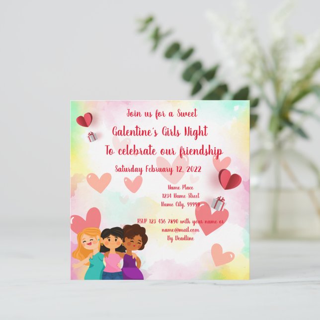 Galentine´s Girls Night  Invitation (Standing Front)