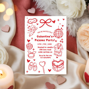 Galentine’s Pajama, Night Valentine Hand Drawn Invitation
