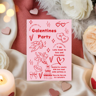 Galentine’s Party, Girls Galentine’s Hand Drawn In Invitation