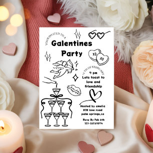 Galentine’s Party, Girls Galentine’s Hand Drawn In Invitation