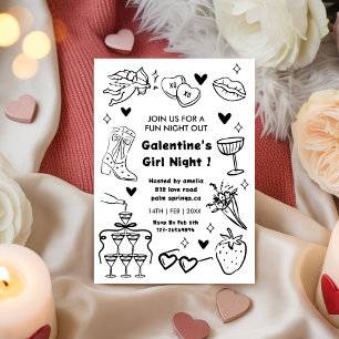 Galentine’s Party, Night Out Valentine doodle Invitation