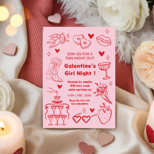 Galentine’s Party, Night Out Valentine doodle Invitation