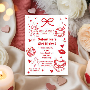 Galentine’s Party, Night Valentine Hand Drawn Invitation