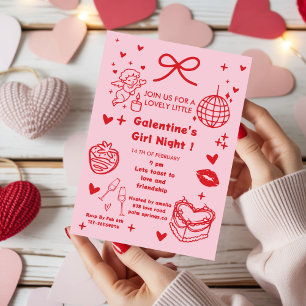 Galentine’s Party, Night Valentine Hand Drawn  Invitation