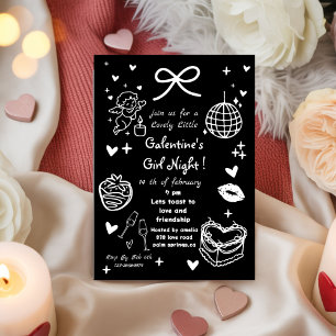 Galentine’s Party, Night Valentine Hand Drawn Invitation