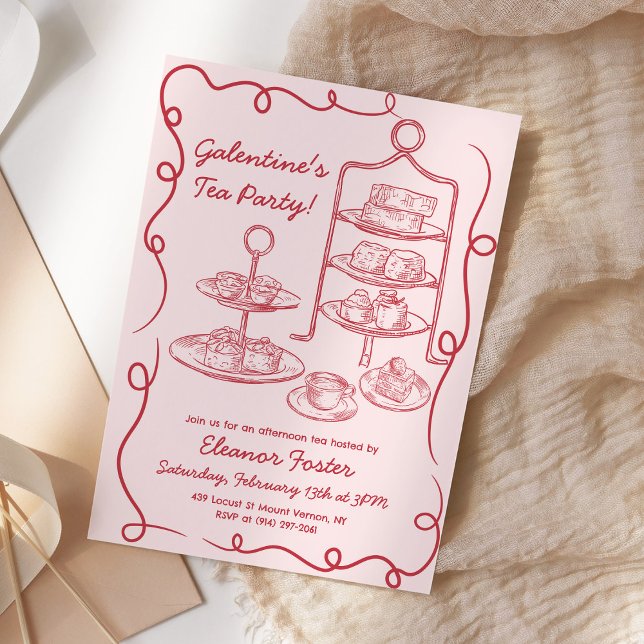 Galentines Afternoon Tea Party Hand Drawn Invitation (Creator Uploaded)