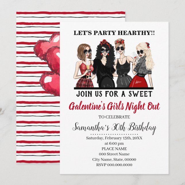 Galentine's Bash Girls Night Out Valentines Party Invitation (Front/Back)