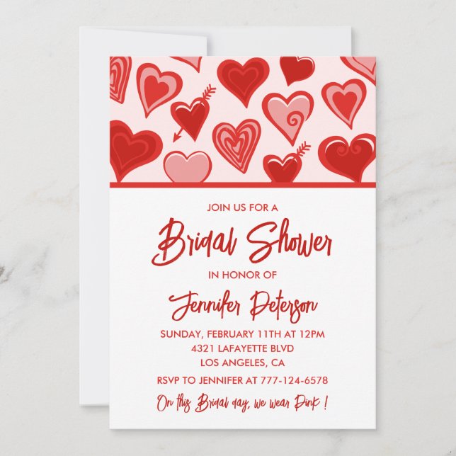 Galentines bridal shower invitation Red Pink (Front)