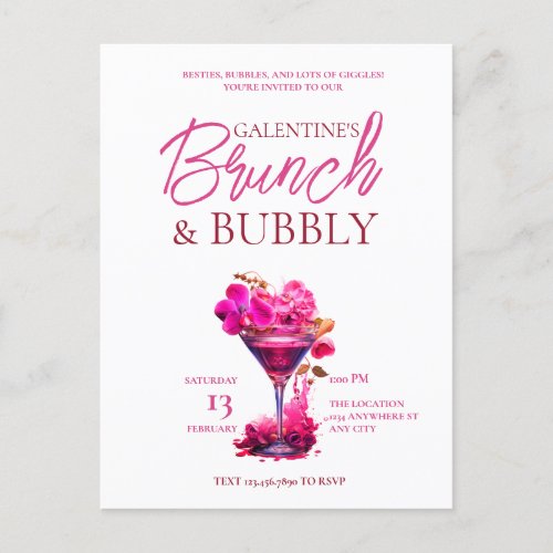Galentines Brunch and Bubbly Invitation Postcard