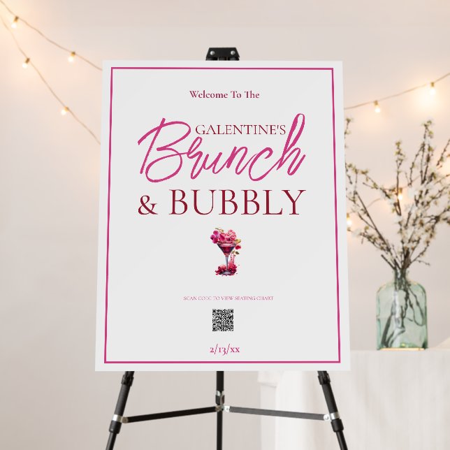 Galentine's Brunch and Bubbly QR Code Welcome Sign (In Situ (Stand))