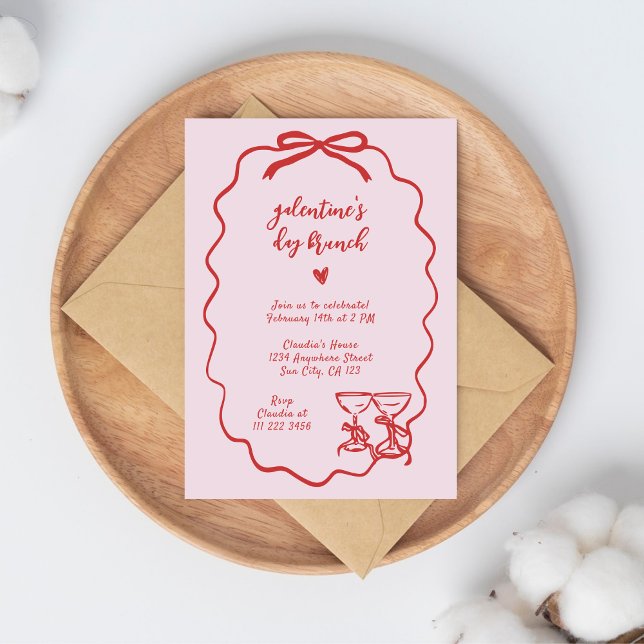 Galentine's Brunch Pink Red Handwritten Invitation (Creator Uploaded)
