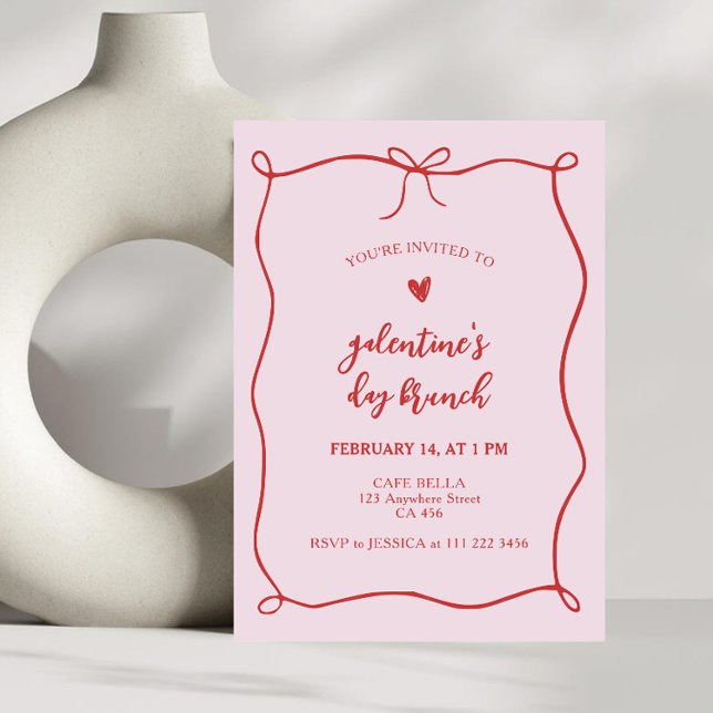 Galentine's Cafe Brunch Bow Frame Invitation (Creator Uploaded)