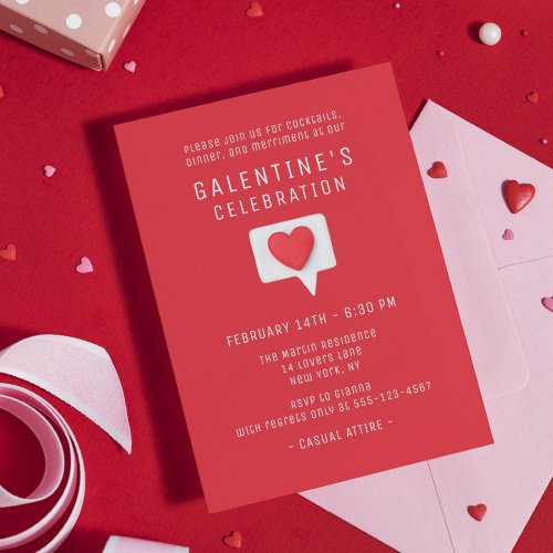 Galentines Celebration Cute Modern Red Love Heart Invitation