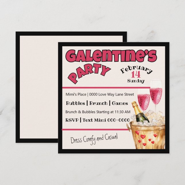 Galentine's Champagne Party in Pink Invitation (Front/Back)