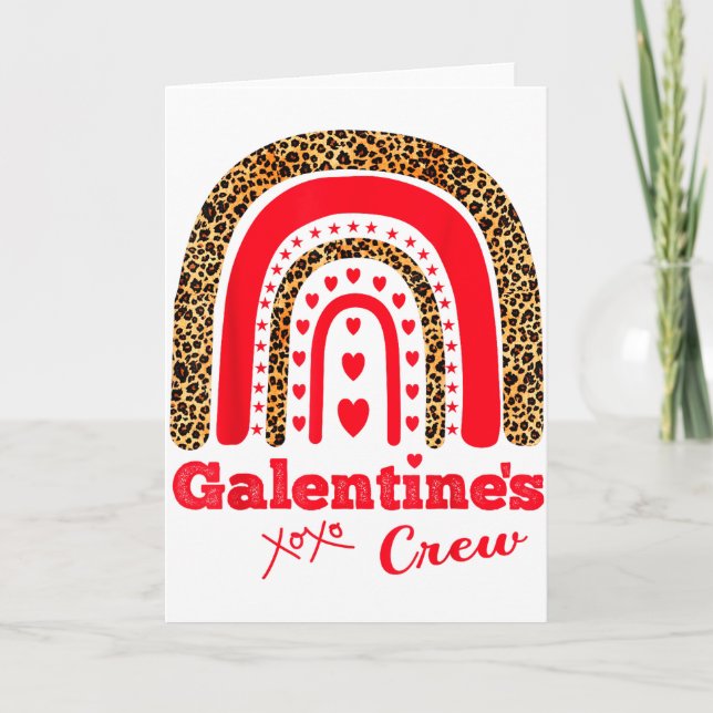 Galentines Crew Valentine February Hearts Leopard  Card (Front)