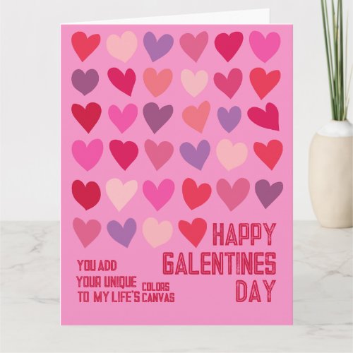 Galentines Day  Art Best Friends Pink Red Hearts Card