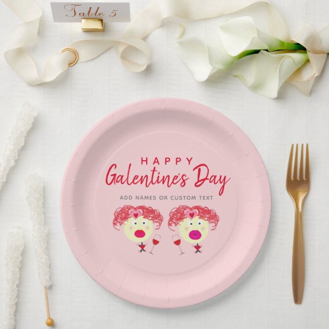 Galentines Day Blush Pink Red Hearts Party Custom Paper Plates (Wedding)