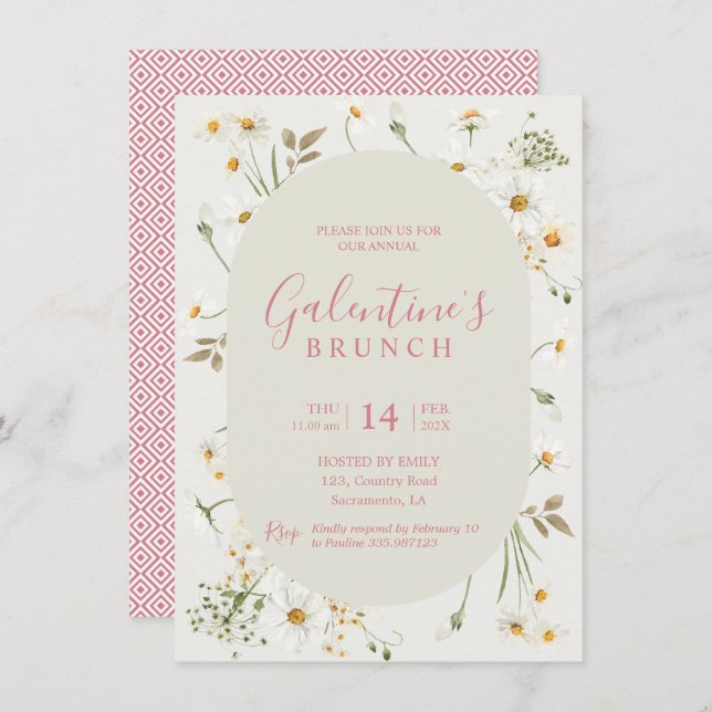 Galentine's Day Boho Daisy Floral Invitation (Front/Back)