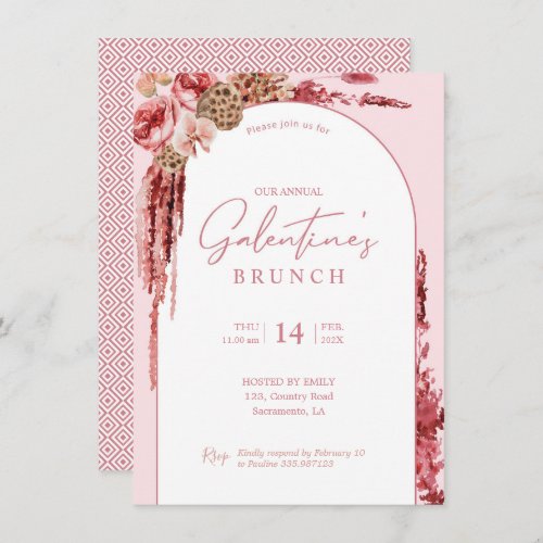 Galentines Day Boho floral modern pink Invitation