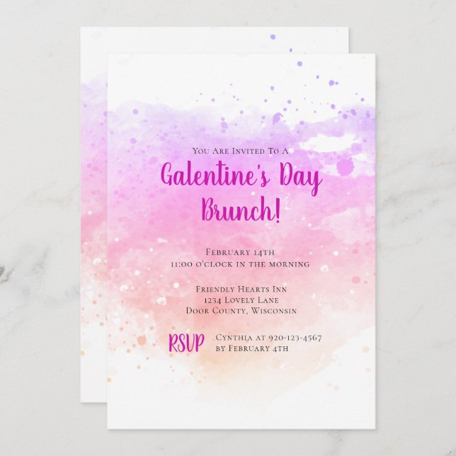 Galentines Day Brunch Watercolor Valentine's Day Invitation (Front/Back)