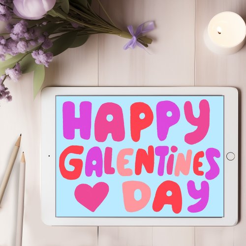 Galentines Day Bubble Letters Groovy Retro Digital Card