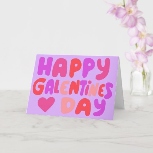 Galentines Day Bubble Letters Pink Curvy Retro Card