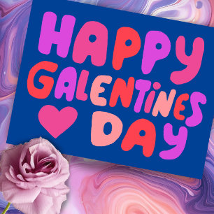 Galentines Day Bubble Letters Pink Curvy Retro Postcard