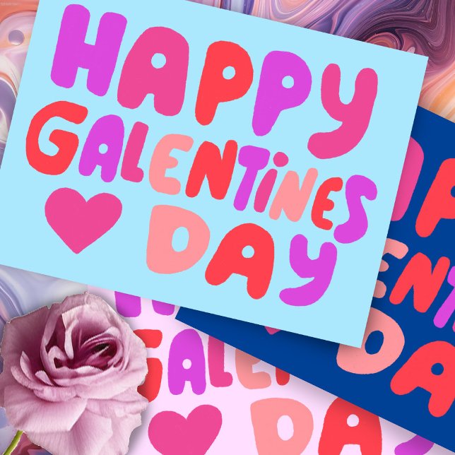 Galentines Day Bubble Letters Pink Curvy Retro Postcard (Galentines Day Bubble Letters Pink & Blue Curvy Handlettering Retro Postcard Love Friendship
)