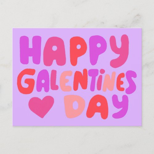 Galentines Day Bubble Letters Pink Curvy Retro Postcard