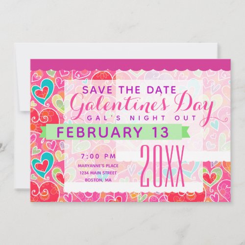 Galentines Day Cute Hearts Party Save The Date