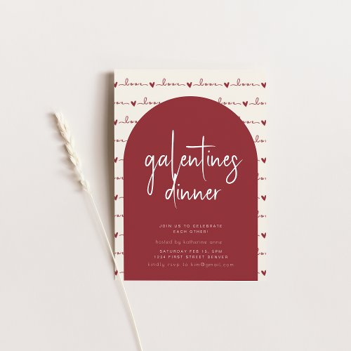 Galentines Day Dinner Invite with Red Love