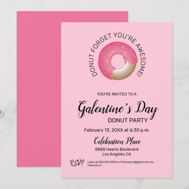 Galentine's day Donut Party Pink Valentine's Girly Invitation (Front/Back)