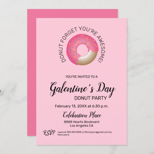 Galentines day Donut Party Pink Valentines Girly Invitation