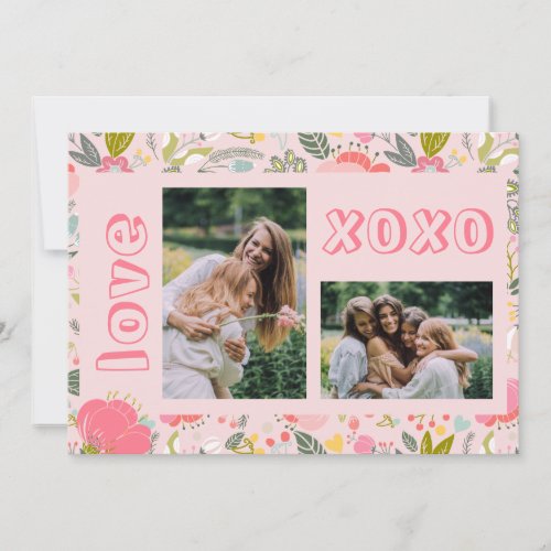 Galentines Day floral pink 2 photo collage xoxo Holiday Card
