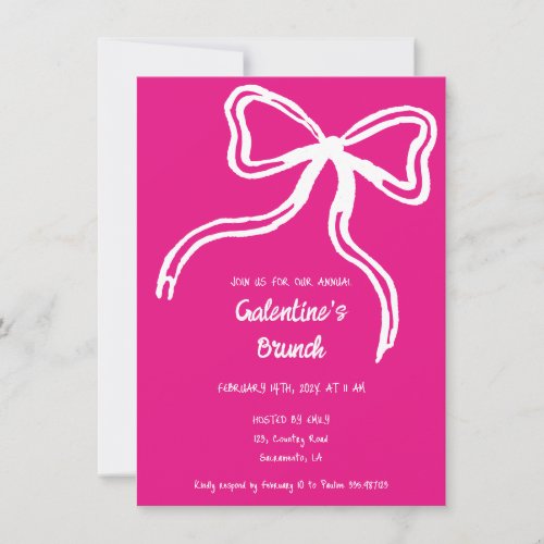 Galentines Day hand drawn bow pink Invitation